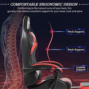 Gaming Chair Massage with LED RGB Lights and Footrest Ergonomic Computer Gaming Chair with High Back Video Game Chair with Adjustable Lumbar Support Red and Black