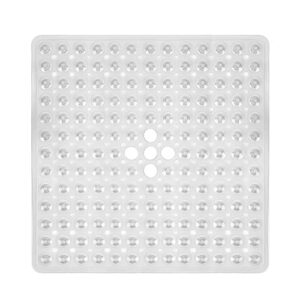 amazerbath shower mat non slip 21 x 21 inches, square shower mat with suction cups and drain holes, shower stall mat machine washable (clear)
