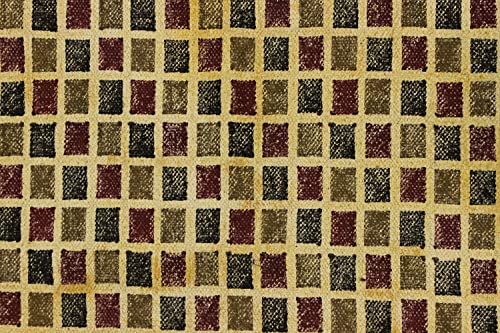 Casavani Hand Block Printed Cotton Dhurrie Geometric Yellow & Brown Area Rug Easy Washable Dhurrie Best Uses For Bedroom,Living Room,Dining Room,Bathroom,Kitchen 3x10 Feet Runner