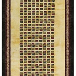 Casavani Hand Block Printed Cotton Dhurrie Geometric Yellow & Brown Area Rug Easy Washable Dhurrie Best Uses For Bedroom,Living Room,Dining Room,Bathroom,Kitchen 3x10 Feet Runner