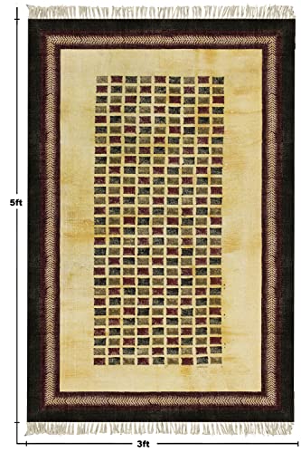Casavani Hand Block Printed Cotton Dhurrie Geometric Yellow & Brown Area Rug Easy Washable Dhurrie Best Uses For Bedroom,Living Room,Dining Room,Bathroom,Kitchen 3x10 Feet Runner