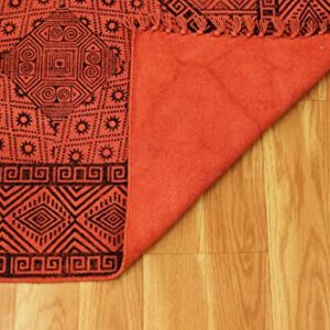 Casavani Hand Block Printed Area Rug Geometric Red Cotton Dhurrie Floor Carpet For Doormat Best Uses For Hallway Runner Rug Bedroom,Living Room,Dining Room,Purch 7x10 Feet