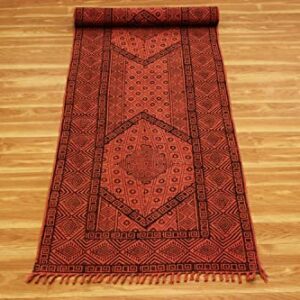 Casavani Hand Block Printed Area Rug Geometric Red Cotton Dhurrie Floor Carpet For Doormat Best Uses For Hallway Runner Rug Bedroom,Living Room,Dining Room,Purch 7x10 Feet