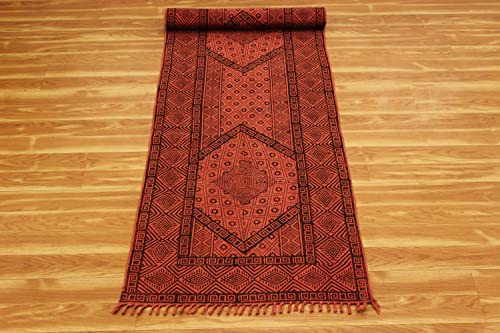 Casavani Hand Block Printed Area Rug Geometric Red Cotton Dhurrie Floor Carpet For Doormat Best Uses For Hallway Runner Rug Bedroom,Living Room,Dining Room,Purch 7x10 Feet