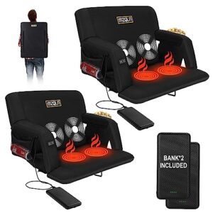 heated massage stadium seats, 25 inche folding bleacher chair with 10000mah portable power*2, 3 levels of heat&massage, 6 reclining positions for camping, games, sports, and other outdoor activities