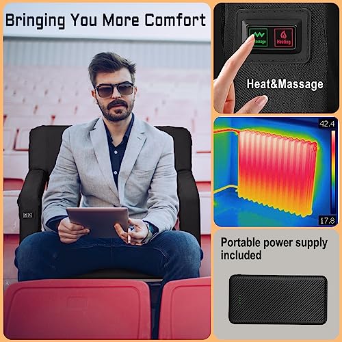 Heated Massage Stadium Seats, 25 Inche Folding Bleacher Chair with 10000mAh Portable Power*2, 3 Levels of Heat&Massage, 6 Reclining Positions for Camping, Games, Sports, and Other Outdoor Activities