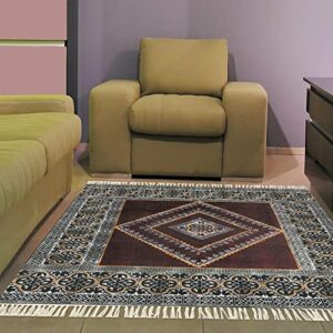 casavani hand block printed cotton carpet geometric brown area dhurrie best uses for home/office 5x8 feet rugs for bedroom,living room,kids room,hallway enterway,kitchen 8x11 feet