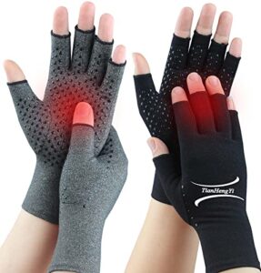 2 pairs arthritis gloves for pain relief, compression gloves for arthritis, carpal tunnel, osteoarthritis, joint, typing, driving, fingerless hand gloves for women men (grey1+pure black1, medium)