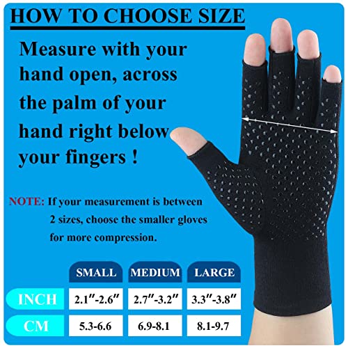 2 Pairs Arthritis Gloves for Pain Relief, Compression Gloves for Arthritis, Carpal Tunnel, Osteoarthritis, Joint, Typing, Driving, Fingerless Hand Gloves for Women Men (Grey1+Pure Black1, Medium)