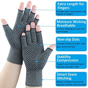 2 Pairs Arthritis Gloves for Pain Relief, Compression Gloves for Arthritis, Carpal Tunnel, Osteoarthritis, Joint, Typing, Driving, Fingerless Hand Gloves for Women Men (Grey1+Pure Black1, Medium)