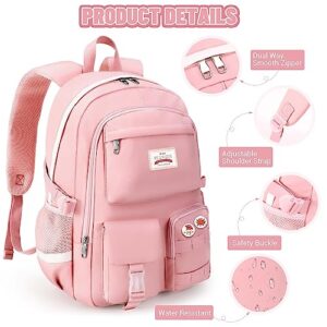 SCIONE School Backpacks for Girls - 15.6 Inch Large Pink Laptop Backpacks Anti Theft Primary Middle College Bookbags for Teens Girls Women Students