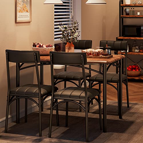 Alkmaar Kitchen 4 Upholstered Chairs Room Set, Rectangular Dining Table for Small Space,Apartment, Retro Brown