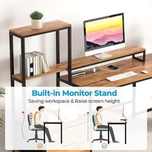 GreenForest L Shaped Desk with Drawers and Printer Stand,Power Outlets, 70 in Reversible Computer Desk with Monitor Stand and 2-Tier Shelves,Hook for Home Office Writing Study Work Table,Walnut