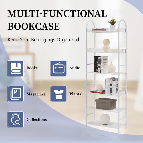 AVGVLIJ Tall Bookcase, 6 Tier Bookshelf Storage Organizer, Modern Book Shelf Adjustable Foot Pads for Bedroom, Bathroom, Living Room and Home Office (White)