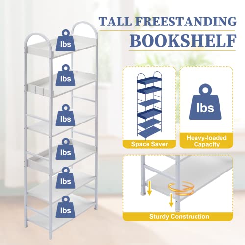 AVGVLIJ Tall Bookcase, 6 Tier Bookshelf Storage Organizer, Modern Book Shelf Adjustable Foot Pads for Bedroom, Bathroom, Living Room and Home Office (White)