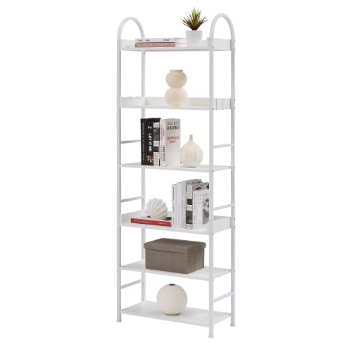 AVGVLIJ Tall Bookcase, 6 Tier Bookshelf Storage Organizer, Modern Book Shelf Adjustable Foot Pads for Bedroom, Bathroom, Living Room and Home Office (White)