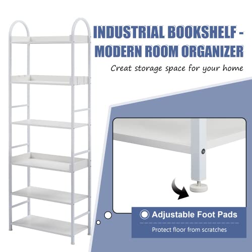 AVGVLIJ Tall Bookcase, 6 Tier Bookshelf Storage Organizer, Modern Book Shelf Adjustable Foot Pads for Bedroom, Bathroom, Living Room and Home Office (White)