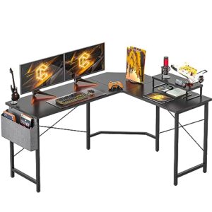 cubicubi l shaped gaming desk, 59.1 inch computer corner desk with monitor shelf for home office study writing workstation, black