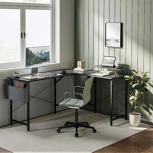 CubiCubi L Shaped Gaming Desk, 59.1 inch Computer Corner Desk with Monitor Shelf for Home Office Study Writing Workstation, Black