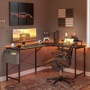 CubiCubi L Shaped Gaming Desk, 59.1 inch Computer Corner Desk with Monitor Shelf for Home Office Study Writing Workstation, Black