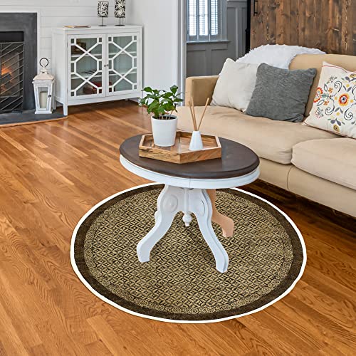 Casavani Indian Handmade Area Rug Geometric Brown & Beige Round Area Dhurrie Best Uses For Garden Yoga Mat Rugs For Kids Room,Bedroom,Dining Room,Balcony,Kitchen For 3x3 4x4 5x5 Feet 8x8 Feet Round