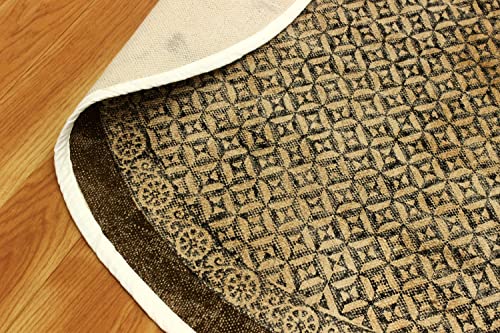 Casavani Indian Handmade Area Rug Geometric Brown & Beige Round Area Dhurrie Best Uses For Garden Yoga Mat Rugs For Kids Room,Bedroom,Dining Room,Balcony,Kitchen For 3x3 4x4 5x5 Feet 8x8 Feet Round