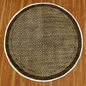 Casavani Indian Handmade Area Rug Geometric Brown & Beige Round Area Dhurrie Best Uses For Garden Yoga Mat Rugs For Kids Room,Bedroom,Dining Room,Balcony,Kitchen For 3x3 4x4 5x5 Feet 8x8 Feet Round