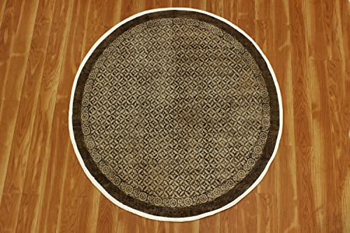 Casavani Indian Handmade Area Rug Geometric Brown & Beige Round Area Dhurrie Best Uses For Garden Yoga Mat Rugs For Kids Room,Bedroom,Dining Room,Balcony,Kitchen For 3x3 4x4 5x5 Feet 8x8 Feet Round