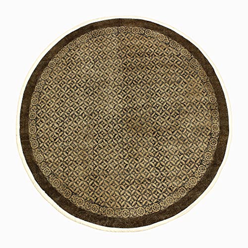 Casavani Indian Handmade Area Rug Geometric Brown & Beige Round Area Dhurrie Best Uses For Garden Yoga Mat Rugs For Kids Room,Bedroom,Dining Room,Balcony,Kitchen For 3x3 4x4 5x5 Feet 8x8 Feet Round