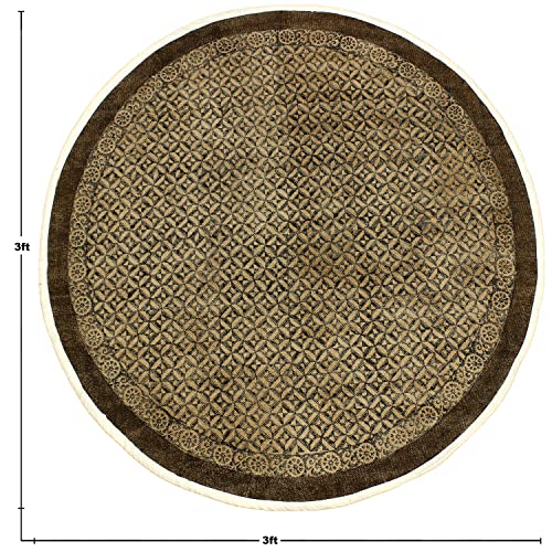 Casavani Indian Handmade Area Rug Geometric Brown & Beige Round Area Dhurrie Best Uses For Garden Yoga Mat Rugs For Kids Room,Bedroom,Dining Room,Balcony,Kitchen For 3x3 4x4 5x5 Feet 8x8 Feet Round