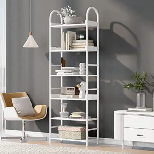 youmu 70.8 inch tall bookshelf, 6-tier shelves with round top frame, mdf boards, adjustable foot pads (6-tier,silver)
