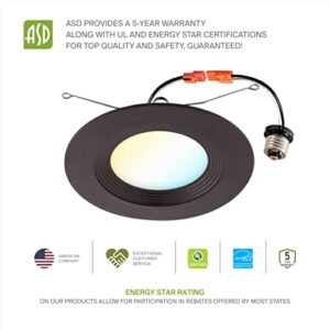 ASD Oil Rubbed Bronze 6 inch Recessed Lighting LED 12W 1000Lm 5CCT 2700/3000/3500/4000/5000K LED Dimmable Retrofit Downlights Baffle Trim CRI 90, UL 6 Pack