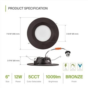 ASD Oil Rubbed Bronze 6 inch Recessed Lighting LED 12W 1000Lm 5CCT 2700/3000/3500/4000/5000K LED Dimmable Retrofit Downlights Baffle Trim CRI 90, UL 6 Pack