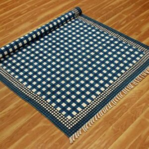 Casavani Hand Block Printed Area Rug Hand Made Geometric Blue Tassel Rug Cotton Easy Washable Rugs Best Uses For Doormat Entryway Kids Room Bedroom Hallway 4x8 6x8 7x7 Feet Square