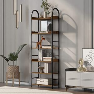 70.8 inch tall book shelf bookcase shelving unit for office organization and storage bookshelf,6 tier bookcase tall,storage ladder shelf,multifunctional standing shelf for book/room,rustic brown