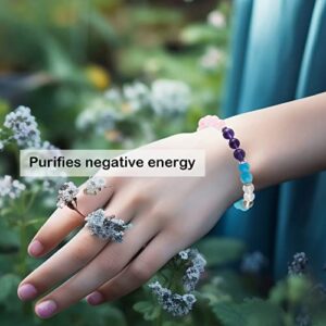 Cryhand Beauty Enhance Health Blessing Beaded Chakra Bracelets for Women Amethyst Rose Quartz Aquamarine Charm Natural Stone Crystal Healing Handmade Jewerly Gifts For Girl (Aqu)