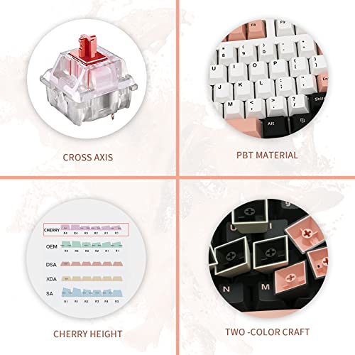 JOLINTAL 160 Keys Pink Keycap, Doubleshot PBT Keycap Set Cherry Profile Keycaps, White Black Pink Cherry MX Switch Keycaps 75 Percent for Mechanical Keyboard (OV)