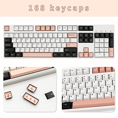 JOLINTAL 160 Keys Pink Keycap, Doubleshot PBT Keycap Set Cherry Profile Keycaps, White Black Pink Cherry MX Switch Keycaps 75 Percent for Mechanical Keyboard (OV)