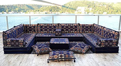 8'' Thickness Turkish Floor Seating, Floor Cushions, Arabic Majlis Seating (U Sofa Full Set)