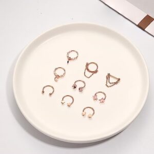 CASSIECA 9Pcs 16G Septum Rings for Women Surgical Steel Septum Jewelry Hinged Nose Rings Hoop CZ Butterfly Horseshoe Cartilage Earrings Hoop Helix Tragus Daith Piercing Jewerly