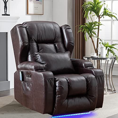 SAMERY Power Recliner Chair with Massage & Heating, Comfy Sleeper Chair Sofa Electric Recliners Home Theater Seat for Living Room with Cup Holders/USB Ports/LED Light/Lumbar Pillow/Remote Control