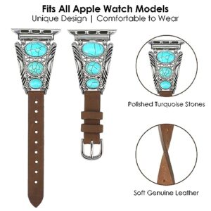 GELVTIC Compatible with Apple Watch Bands for Women Men Silver Chain Strap Tassel Gold Metal Boho Turquoise Western Leather Smartwatch Bands Adjustment Replacement Compatible with iwatch Bracelet Wristband Gift for Her 38/40/41/42/44/45/49mm (9WA-38/40/41