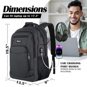 BAGEIRA 17.3 Inch Laptop Backpack, School Backpacks for teen boys, College High School Backpack. Travel Backpacks with usb Charging Port for Women Men. Anti-theft Waterproof Work Bookbags, Black