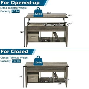 VINGLI Farmhouse Lift Top Coffee Table, Rustic Grey Coffee Table with Lift Top, Lift Up Pop Up Coffee Table with Storage Shelf/Hidden Compartment, Gas Lift Coffee Table Mesa De Centro para Sala