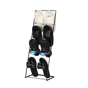 fogein foldable slipper rack,4 tiers shoes rack entryway shoes storage organizer metal slippers shelf shoes stand,space saving shoes storage shelf for entryway living room bathroom,black