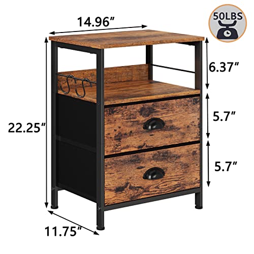 Dresser TV Stand with Power Outlets, Console Sofa Table with 7 Fabric Drawers and Shelves, Nightstand Set 2 with 2 Fabric Drawers, End Table with Open Wood Shelf, Side Table for Bedroom, Living Room