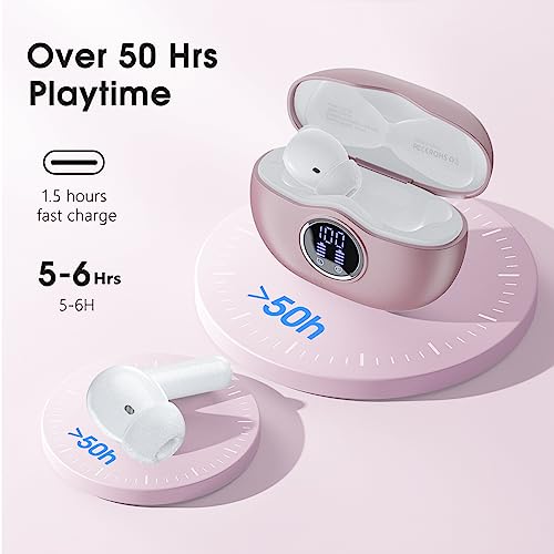 HKERR Wireless Earbuds, 50Hrs Playtime Bluetooth Earbuds Built in Noise Cancellation Mic with Charging Case, Bluetooth Headphones with Stereo Sound, IPX7 Waterproof Ear Buds for iPhone and Android