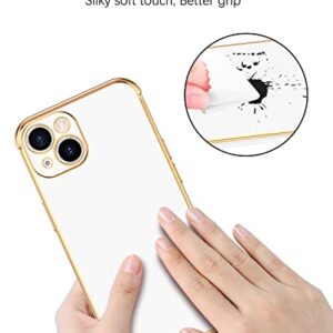 BENTOBEN iPhone 13 Case, Phone Case iPhone 13 6.1, Slim Thin Luxury Gold Design Shockproof Protective Soft TPU Bumper Drop Protection Cute Case for Girls Women Boys Men iPhone 13 Cover, White/Gold