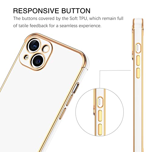 BENTOBEN iPhone 13 Case, Phone Case iPhone 13 6.1, Slim Thin Luxury Gold Design Shockproof Protective Soft TPU Bumper Drop Protection Cute Case for Girls Women Boys Men iPhone 13 Cover, White/Gold