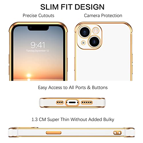 BENTOBEN iPhone 13 Case, Phone Case iPhone 13 6.1, Slim Thin Luxury Gold Design Shockproof Protective Soft TPU Bumper Drop Protection Cute Case for Girls Women Boys Men iPhone 13 Cover, White/Gold